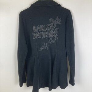 Harley Davidson Asymmetrical Black Cotton Blend Jacket Womens Size Large Petite